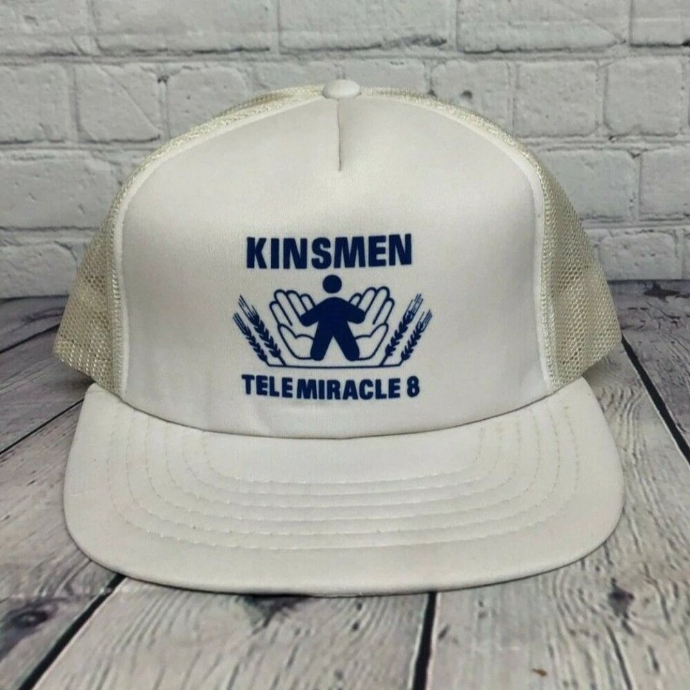 Vintage Trucker Hat Cap Snapback White Mesh Kinsmen Tele Miracle 8 One Size